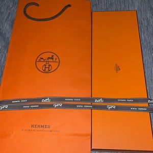 Hermes bag, box, and ribbon. Box fit a tie perfectly.